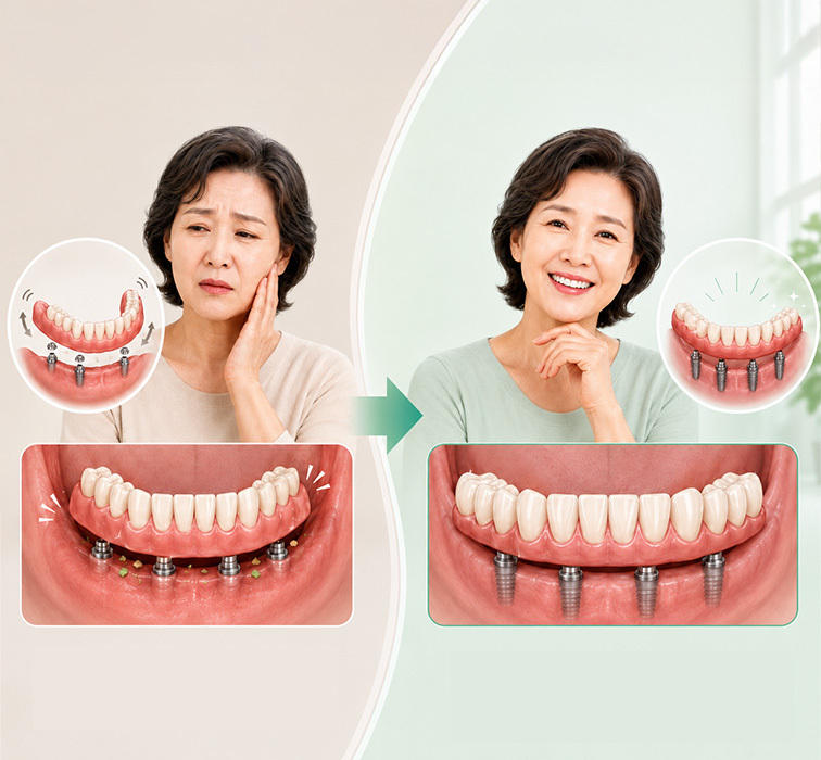 기존 임플란트 틀니에서 풀아치 임플란트로 전환하는 진료